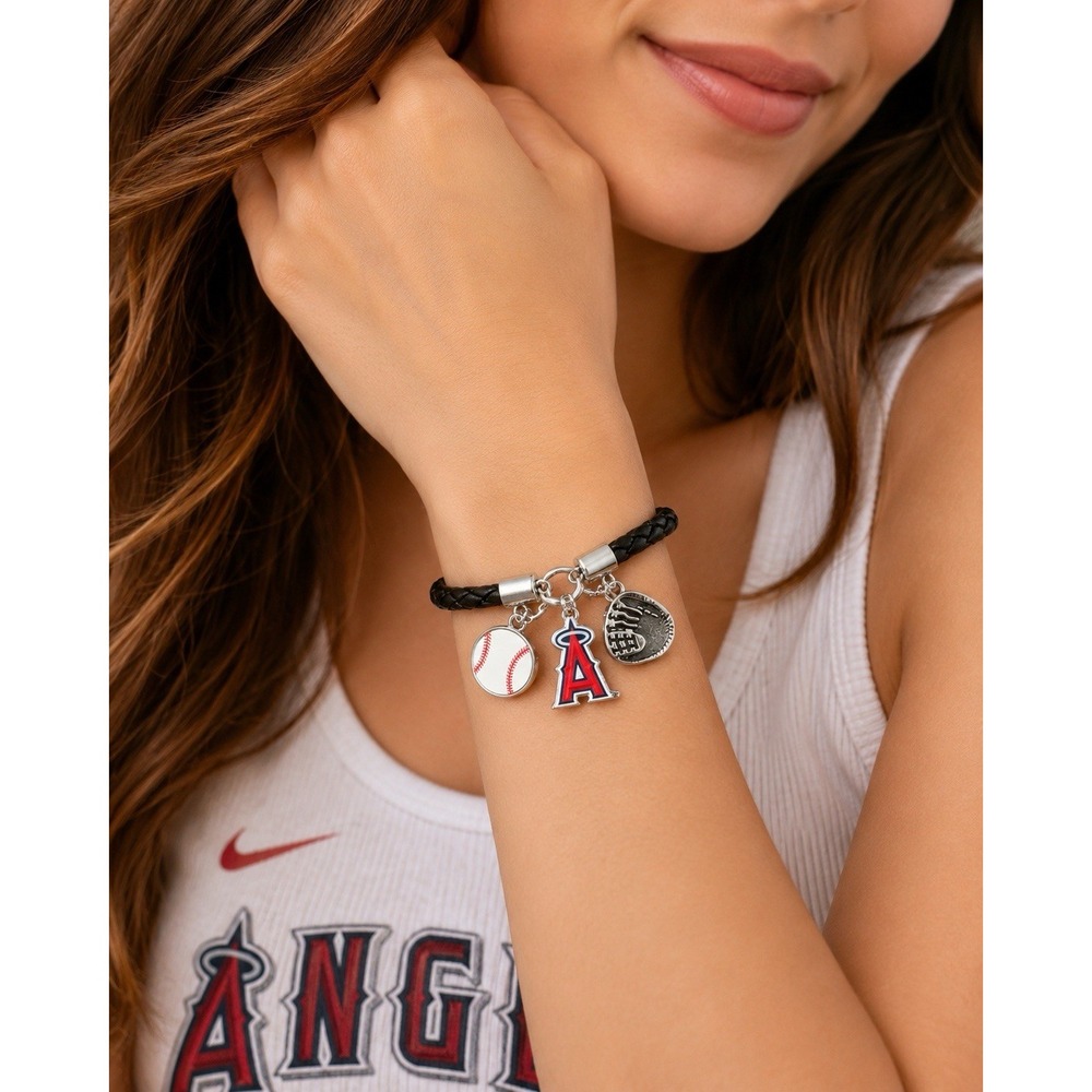 MLB Los Angeles Angels Braided Charm Bracelet Magnetic Clasp 7.5" NOS
